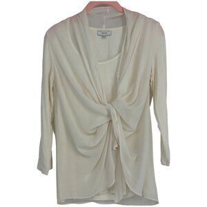 Reiss Ivory Tie twist Front Chiffon Layered 3/4 sleeve blouse size 0